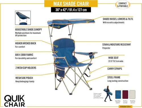 Vista 7 de Quik Shade Max Shade - Silla plegable alta y ancha para campamento con protección solar UV