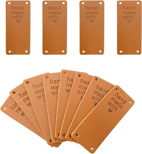Vista 6 de 40 piezas de etiqueta de piel sintética hecha a mano en relieve etiqueta adorno de punto DIY accesorios de ropa para jeans, bolsos, zapatos