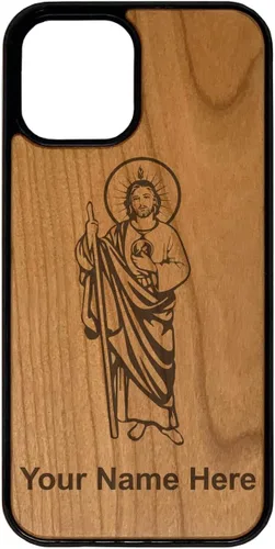 Vista 6 de Funda de madera natural compatible con iPhone, San Jude, grabado personalizado incluido (bambú)