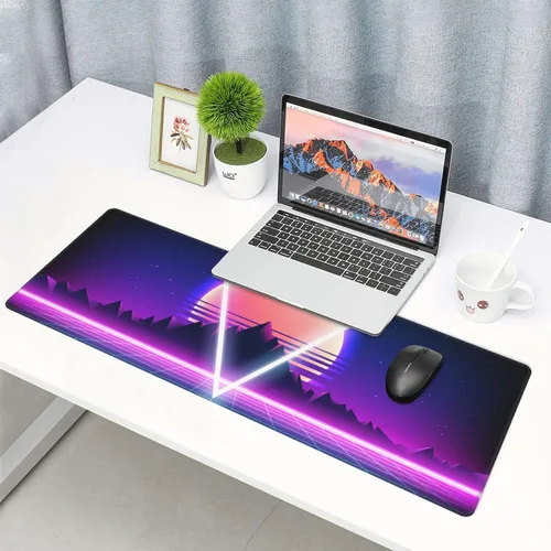 Vista 7 de Alfombrilla de mouse retro Vaporwave para videojuegos, alfombrilla de escritorio fresca Synthwave Neon grande XL larga extendida alfombrilla