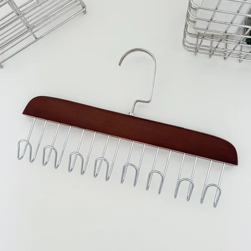 Vista 2 de Soporte para colgar cinturones para armario, organizador de madera para sombreros de béisbol con gancho de metal giratorio, antideslizante