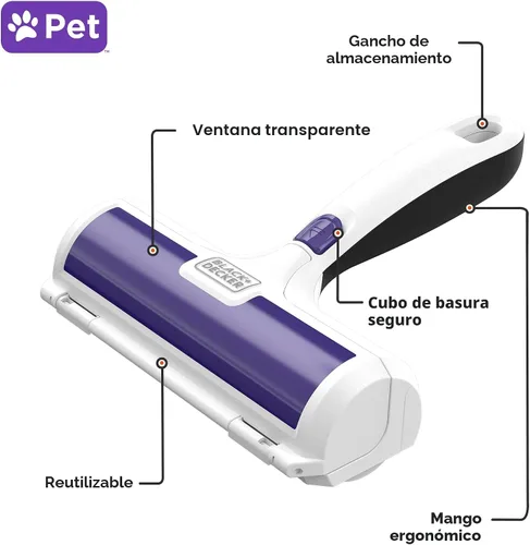 Vista 2 de BLACK+DECKER Removedor de Pelo de Mascotas, Rodillo, Elimina Fácilmente el Pelo de Perro y Gato (HMSCT0001)