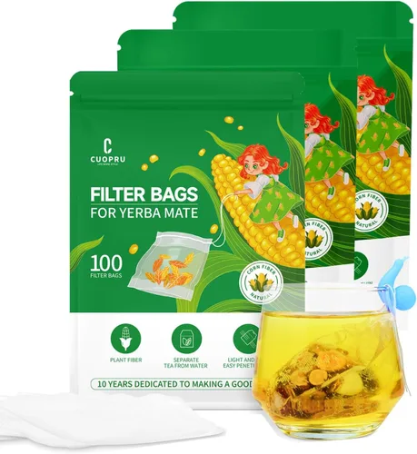 Vista 7 de Infusor de té desechable de fibra de maíz, bolsas de filtro de té con cordón para hojas sueltas, yerba mate, material seguro y natural, 3.94 x 3.15