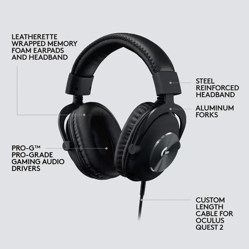 Vista 7 de Logitech G PRO Gaming Headset for Oculus Quest 2 - Oculus Ready - Custom-length Cable - PRO-G Precision Gaming Audio Driver - Steel and Aluminum