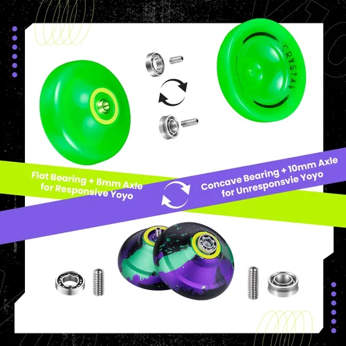 Vista 4 de MAGICYOYO Responsive Yoyos - Paquete de 2 yoyos de metal V12 + yoyo de plástico K2 verde brillante, yoyo profesional para niños, yoyo de doble