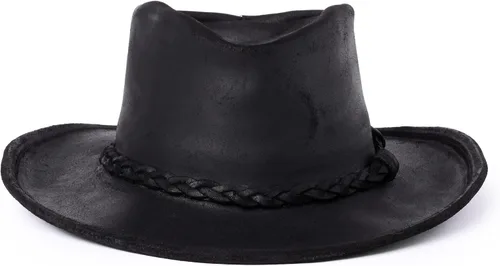 Vista 3 de Minnetonka Sombrero Outback - Cuero envejecido con ala de alambre de acero Negro