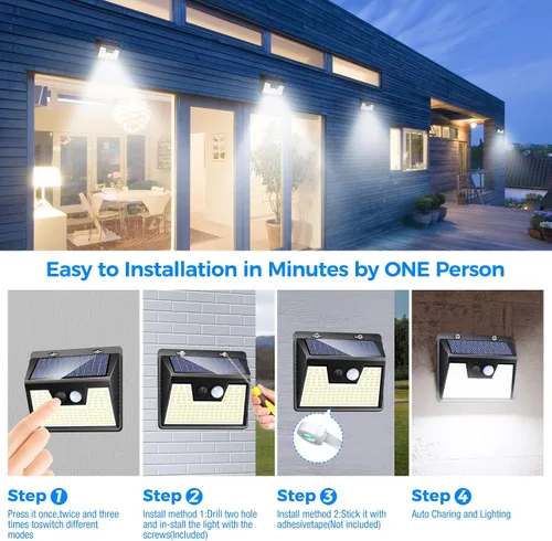 Vista 8 de Peasur Luces solares impermeables para exteriores [12 paquetes/140 LED], 3 modos de iluminación solar con sensor de movimiento para exteriores