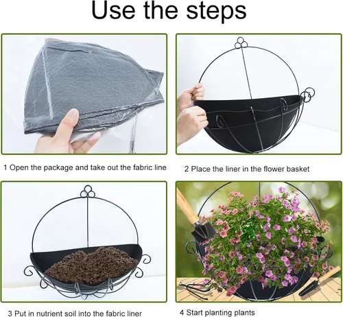 Vista 6 de 3 forros semicirculares de tela para macetas de 12 pulgadas, forro de fieltro de coco, alternativa para colgar en la pared, cesta de flores, 3