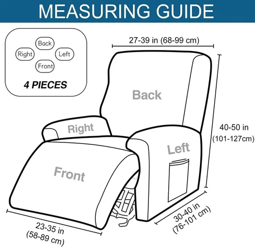 Vista 2 de Fundas para silla reclinable para silla reclinable, 4 piezas, funda para sofá reclinable con bolsillos, funda elástica antideslizante y reclinable
