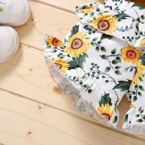 Vista 5 de FYBITBO Conjunto de ropa de 2 piezas para bebés y niñas pequeñas con cuello halter y pantalones cortos florales