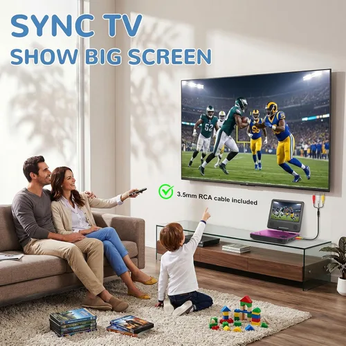 Vista 5 de HotHat Reproductor de DVD portátil de 7.5 pulgadas con pantalla giratoria Púrpura