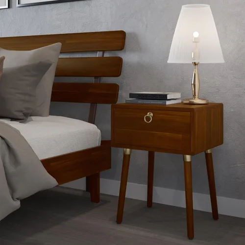 Vista 10 de Bme Caden Mesita de noche/Mesa auxiliar/Mesa de centro de madera maciza, completamente ensamblada, con 1 cajón para dormitorio y sala de estar
