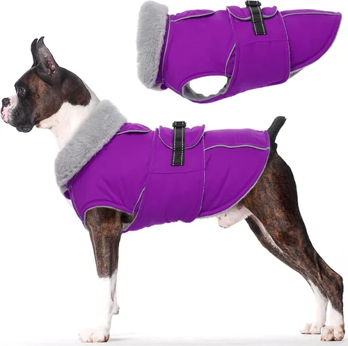 Vista 28 de Lelepet Abrigo cálido para perros – Chaleco reflectante impermeable de vellón con hebilla ajustable de gancho y bucle, chaqueta de invierno Rojo