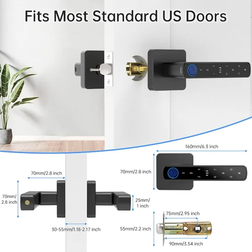 Vista 3 de Cerradura de puerta de huellas dactilares, perilla de puerta inteligente, cerraduras de puerta biométricas, con aplicación/código/llave