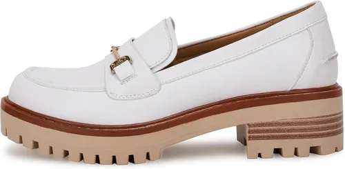 Vista 2 de VETASTE Mocasines clásicos de tacón grueso con plataforma y suela de lengüeta para mujer, con puntera redonda, zapatos Oxford con cadena de metal