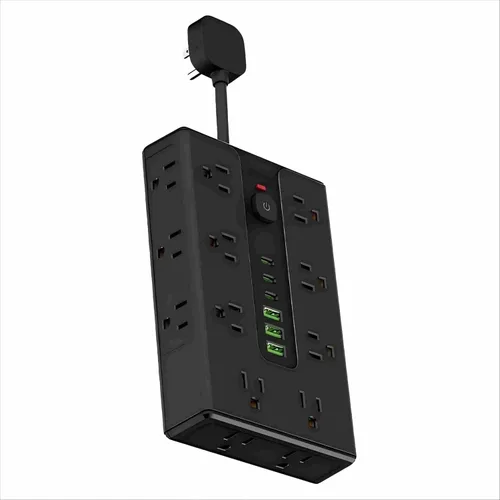 Vista 2 de Protector de sobretensiones de placa de alimentación con 16 enchufes, equipado con 3 puertos USB A y 3 puertos USB C, adecuado para varios