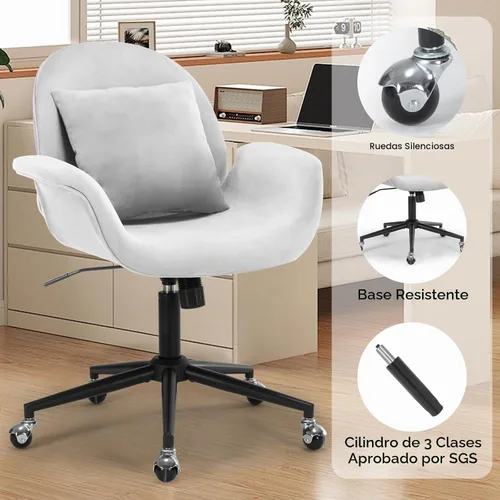 Vista 7 de Silla de escritorio de terciopelo, moderna silla de oficina en casa con altura ajustable giratoria para computadora ejecutiva con almohada, sillón