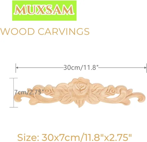 Vista 2 de 4 piezas de apliques tallados en madera rosa tallado en madera Onlays calcomanías para muebles