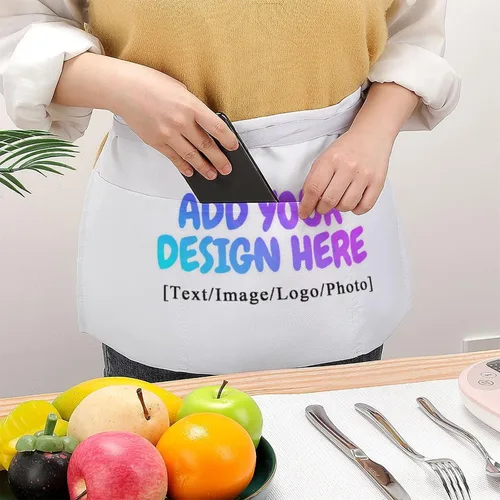 Vista 4 de AXKEUDO Delantal personalizado con bolsillos, delantales de cintura para camarera para cocinar en casa, restaurante, servir trabajo