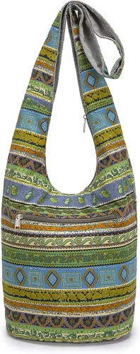 Vista 93 de Bolsa de hombro para mujer, de lona en estilo hippie/bohemio para llevar cruzada al hombro, disponible en diferentes colores y estampados