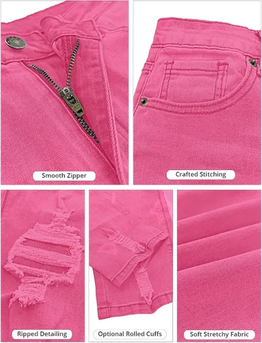 Vista 6 de GRAPENT Jeans casuales de cintura alta para mujer, rasgados, elásticos y cónicos