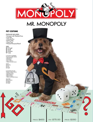 Vista 3 de Mr. Monopoly - Disfraz de tamaño XS para perros del tamaño de taza de té