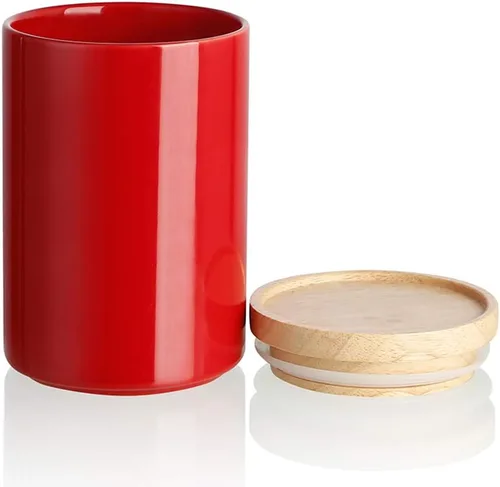 Vista 8 de Botes de Cocina Sweejar Tarro de Cerámica para Almacenamiento de Alimentos, Contenedores Apilables con Tapa de Madera de Sellado Hermético