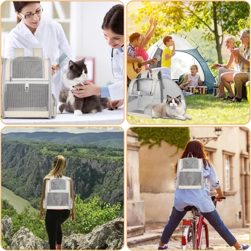 Vista 8 de Mochila transportadora para gatos, mochila grande para mascotas con varita de gatito, juguete de plumas para perros medianos y pequeños, gatos