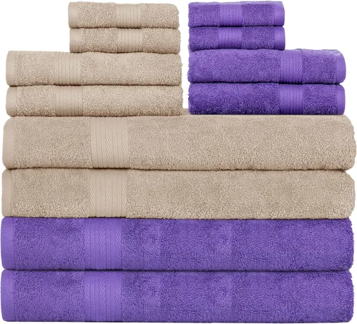 Vista 44 de Ample Decor Juego de 12 toallas de baño de 600 GSM, 100% algodón, 4 toallas de baño, 4 toallas de mano, 4 paños de lavado, absorbentes y suaves