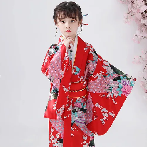 Vista 2 de Kimono para niñas Yukata - Disfraz tradicional japonés para cosplay