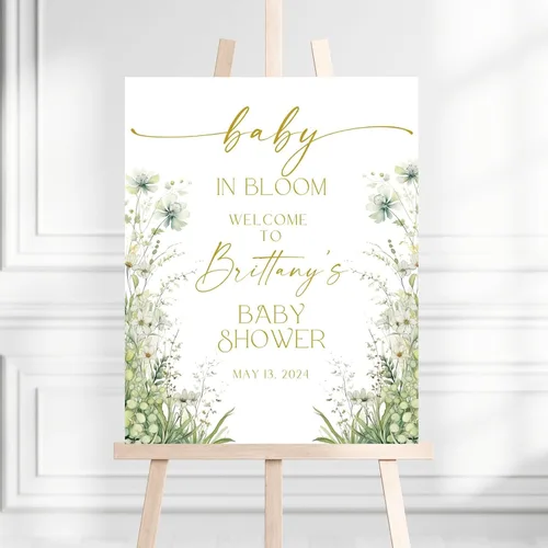 Vista 14 de Letrero de bienvenida personalizado de flores silvestres para baby shower, letrero floral bohemio para baby shower, letrero con nombre personalizado