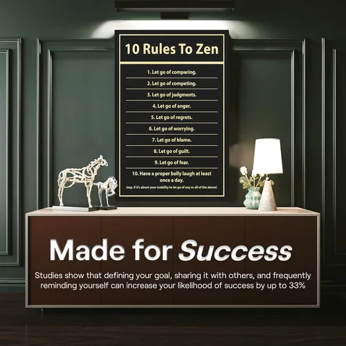 Vista 9 de Decoración de pared motivacional - 10 reglas para el zen - Arte colgante para oficina y dormitorio, decoración de pared inspiradora, obra de arte