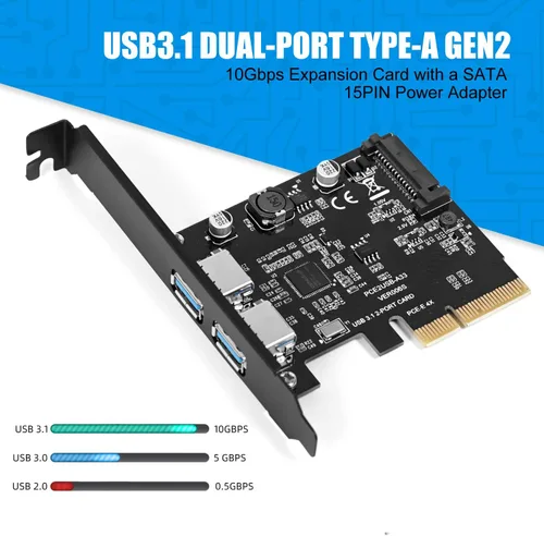 Vista 4 de PCI Express 4X USB 3.1 Gen 2 Tarjeta de expansión de puertos de doble tipo A, adaptador de extensor de tarjeta Pcie de 10 Gbps de 2 puertos