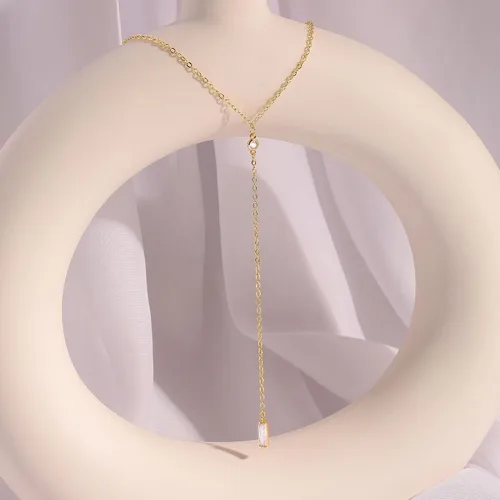 Vista 6 de VRIUA Gold Necklace for Women, Dainty Gold Necklace 14K Gold Plated Lariat Pearl Y-Shaped Necklace Layered Bead Chain Diamond Drop Necklaces