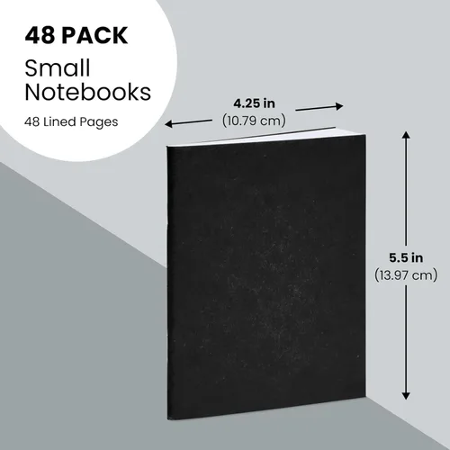 Vista 3 de Cuadernos pequeños a rayas a granel, cubierta de papel kraft negro, paquete de 48 mini diarios de composición de 4.25 x 5.5 pulgadas para niños