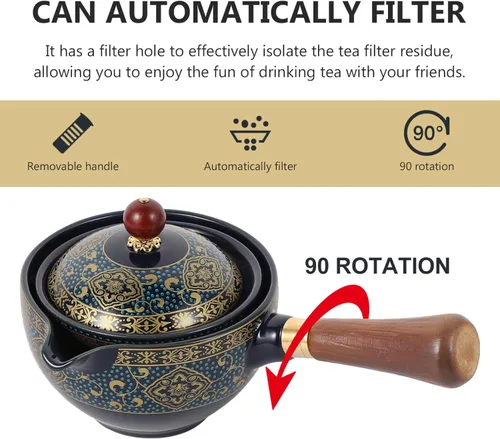 Vista 5 de Tetera de cerámica china clásica porcelana china gongfu juego de té de cerámica de rotación 360 con colador de té para té de hojas sueltas