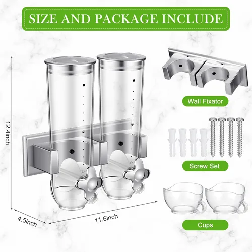 Vista 2 de Huwena 4 juegos de contenedores de cereales, 3 litros cada juego, dispensador de cereales montado en la pared, dispensador de alimentos secos
