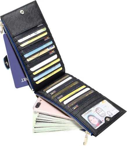 Vista 5 de Badiya Billetera para mujer con bloqueo RFID, multitarjetero, gran capacidad, con bolsillo con cremallera, regalo