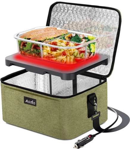 Vista 15 de Aotto Lonchera eléctrica portátil con calentador de alimentos para horno - 12V/24V 2-en-1 calentador de alimentos para coche, lonchera térmica