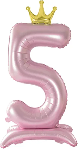 Vista 7 de Globo con Corona Rosa Número 1 de Tellpet con Base para Decoración de Fiesta de Primer Cumpleaños de Niñas
