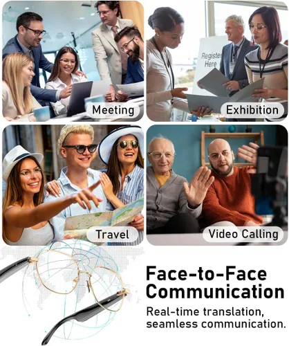 Vista 4 de Gafas Bluetooth para mujeres y hombres, cristal inteligente AI con 163 traducciones de idiomas, audio, lentes transparentes Bluetooth 6.0, asistente