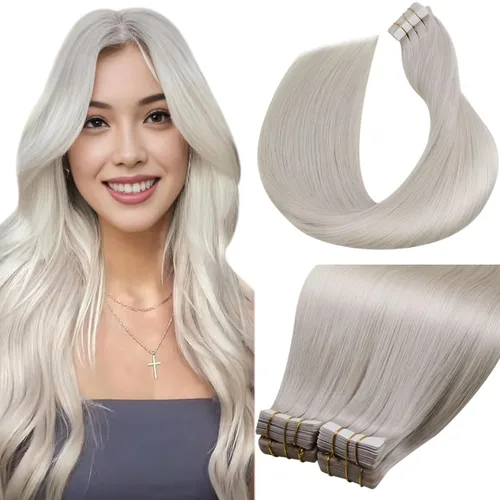 Vista 76 de LaaVoo Extensiones adhesivas de cabello humano real, color negro azabache, extensiones de cabello humano liso y sedoso, 10 pulgadas, 20