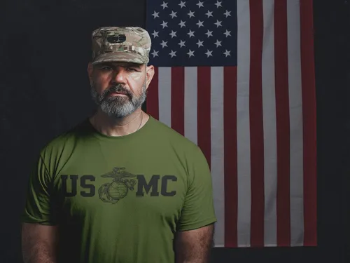 Vista 6 de Lucky Ride Marine Corps Bull Dog Front and Back USMC - Camiseta militar para hombre