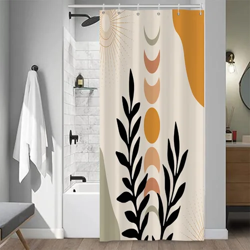 Vista 41 de Cortina de Ducha Floral Bohemia Negra Flores de Mediados de Siglo Botánica Moderna Elegante Estética Cortina de Ducha para Decoración de Baño