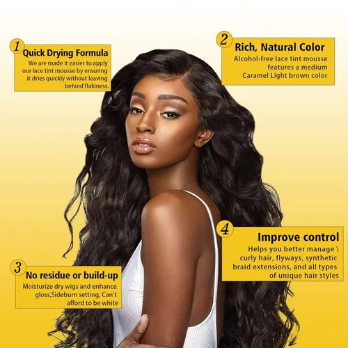 Vista 7 de Mousse de cabello de encaje para pelucas, tupés y extensiones para el cabello de mujer, 3.4 onzas líquidas, tinte de espuma de color de acabado