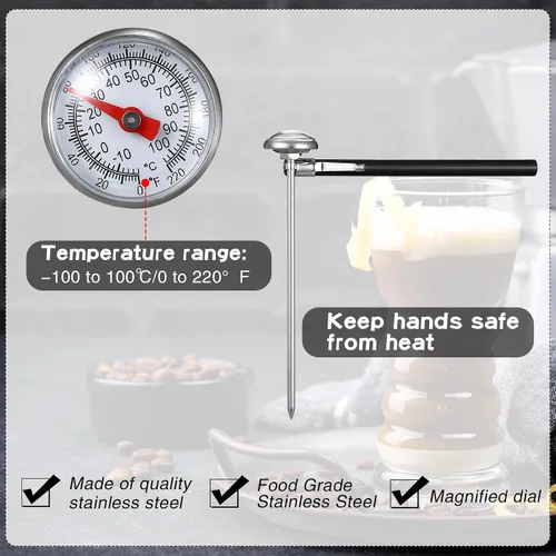 Vista 4 de Xuhal 6 piezas de termómetro de cocina de acero inoxidable con vástago largo de 5 pulgadas y esfera de 1 pulgada para leche, espumado, alimentos
