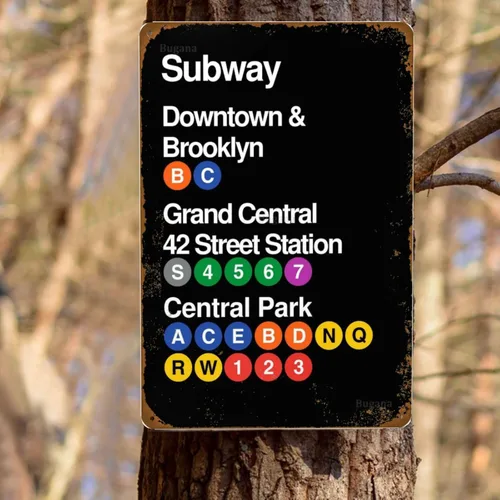Vista 8 de New York City Metro Downtown & Brooklyn Grand Central 42 Street Station Park - Letrero de metal vintage, carteles de estaño retro para hombre