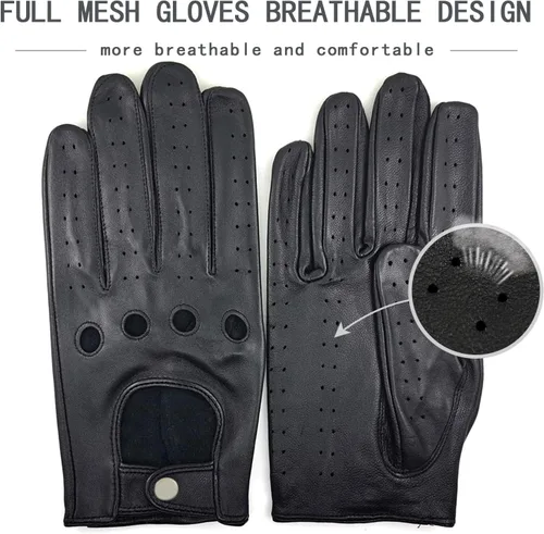 Vista 5 de ZLUXURQ Guantes de conducción profesionales de cuero con pantalla táctil para hombre, sin forro - Suaves y delgados de piel de cordero italiano