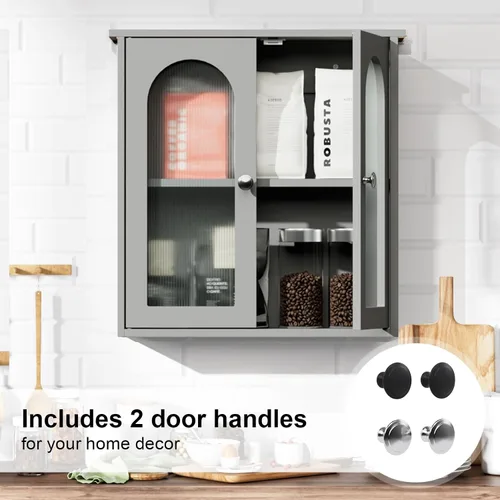 Vista 5 de Botiquín de baño de 22 x 23 pulgadas, gabinete de pared para baño con arqueado Gris