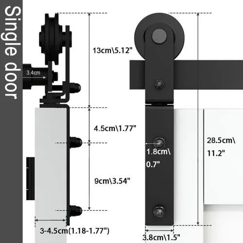 Vista 8 de CCJH Kit de riel deslizante para puerta de granero biplegable de 3.3 pies/39 pulgadas para 2 puertas, acero al carbono resistente